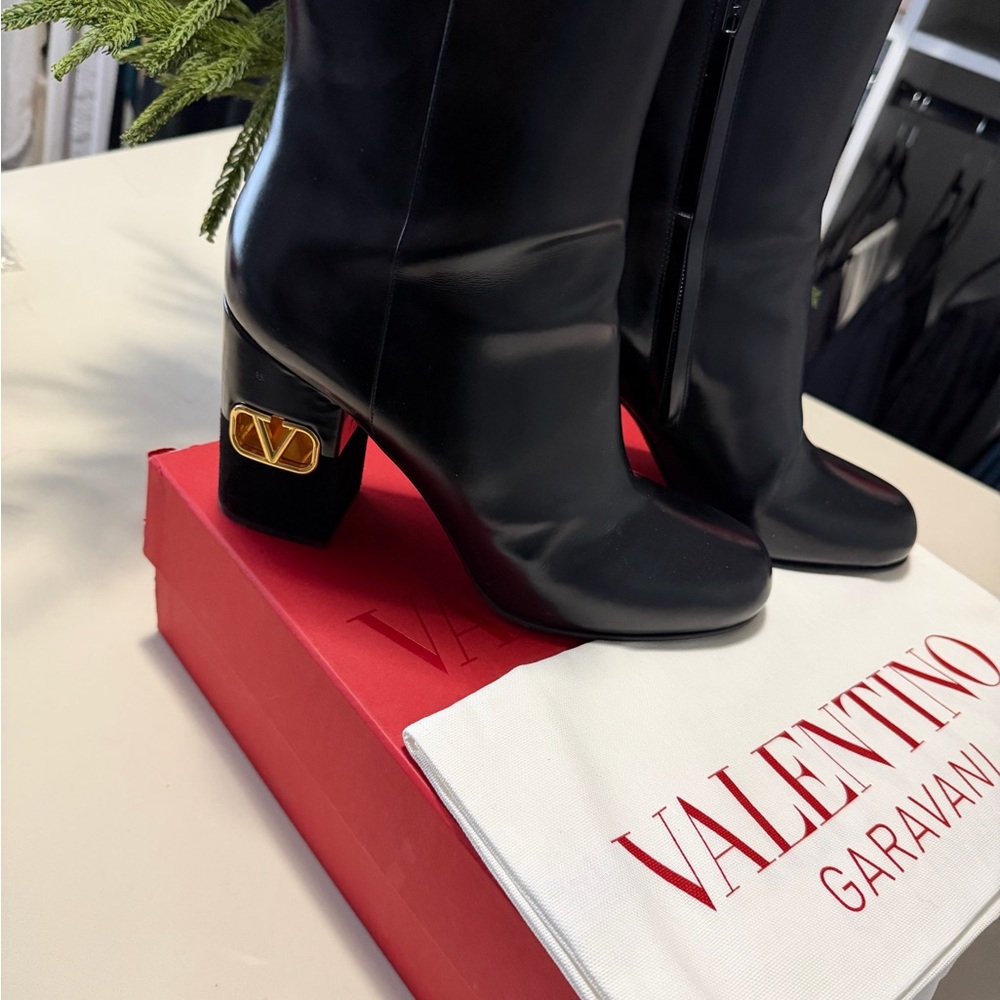 Valentino Black Heeled Boots with Gold Accent - Picture 3 of 7